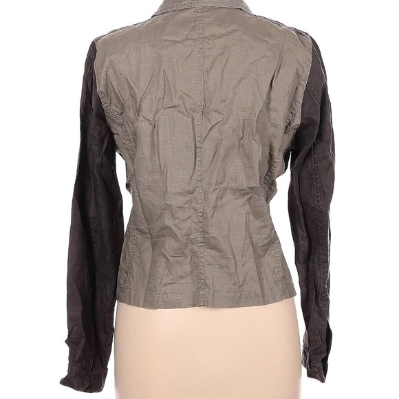 EILEEN FISHER Earthtones Colorblock Off-Side Zip Organic Linen Jacket Size L - Picture 3 of 5